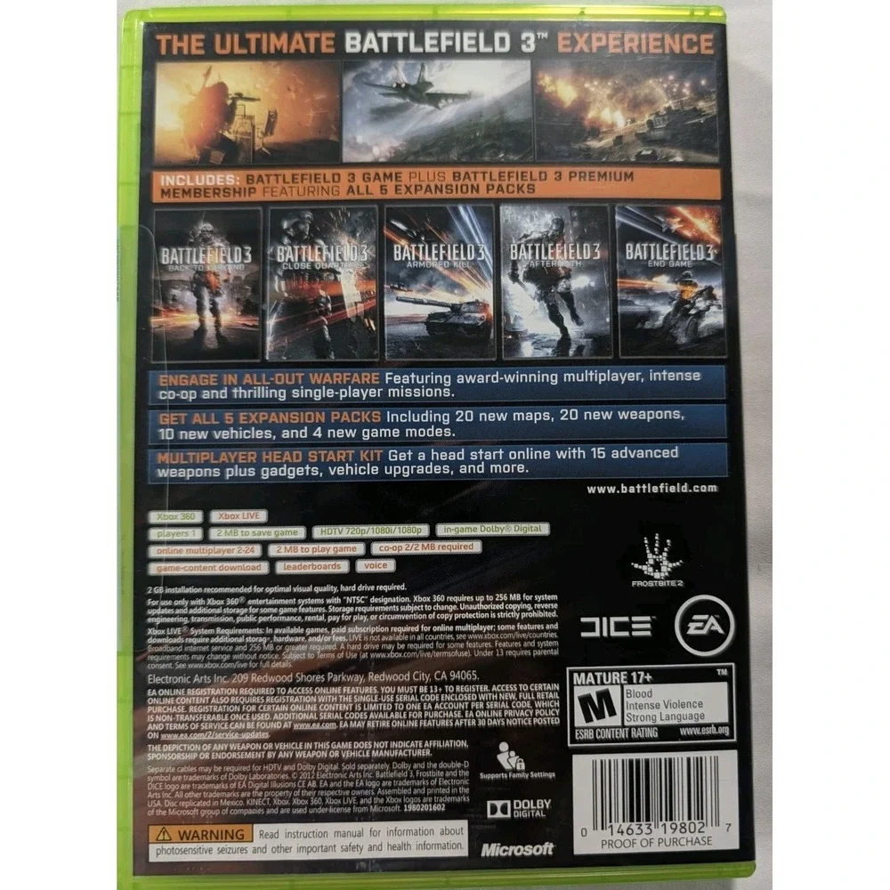 Battlefield 3 Premium Edition Xbox 360 2011 2-Disc Complete Game Set Multi-Play